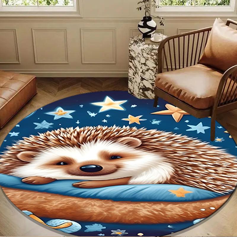 Sleepy Hedgehog Dreams Round Rug for Livingroom,Bedroom, Palyroom, Chair Rug, Area rug, Circle Carpet, Large Size Fan Christmas gift