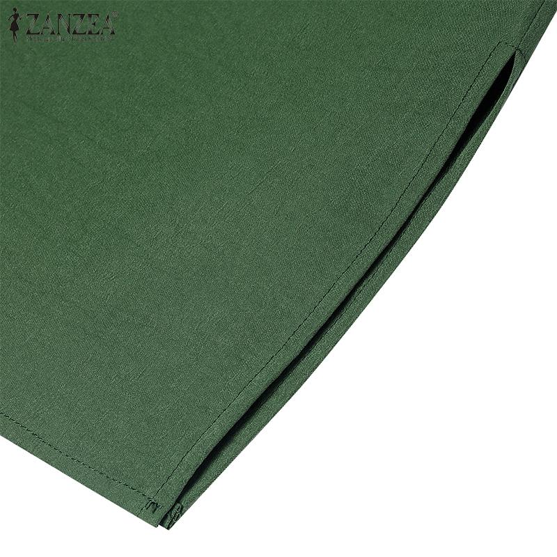 ZANZEA Women Turn Down Collar Solid Color Summer Sleeveless Dress