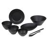 Rebirth Natural Series 8-Piece Dinnerware Set with Chopsticks and Spoon, Black, Lightweight Plastic, Dishwasher and Microwave Safe (Black)