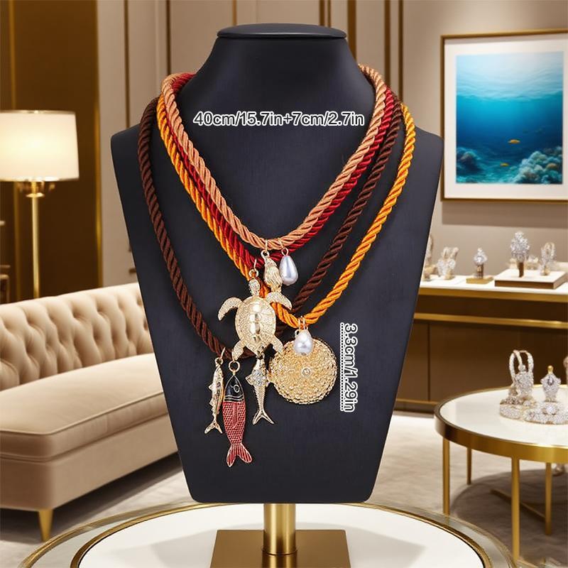 4Pcs/set Ocean Elements Sea Turtle Fish-shaped Pendant Necklaces For Women Fashion Holiday Party Jewelry Gifts