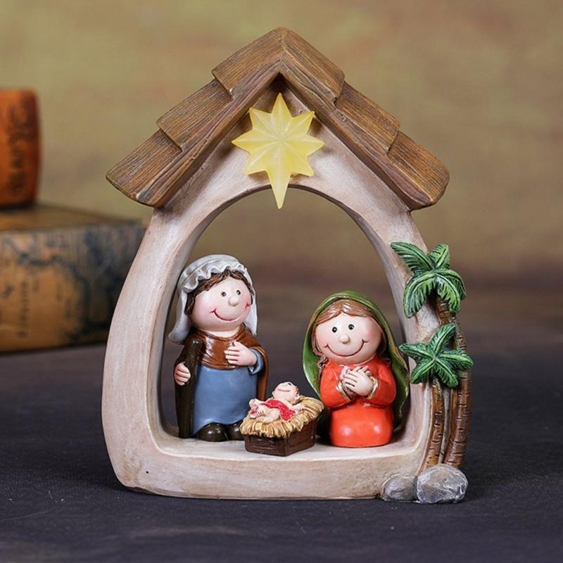 Nativity Statue Scene Set Holy Manger Christmas Crib Figurines Miniatures Ornament Church Gift Home Decorations