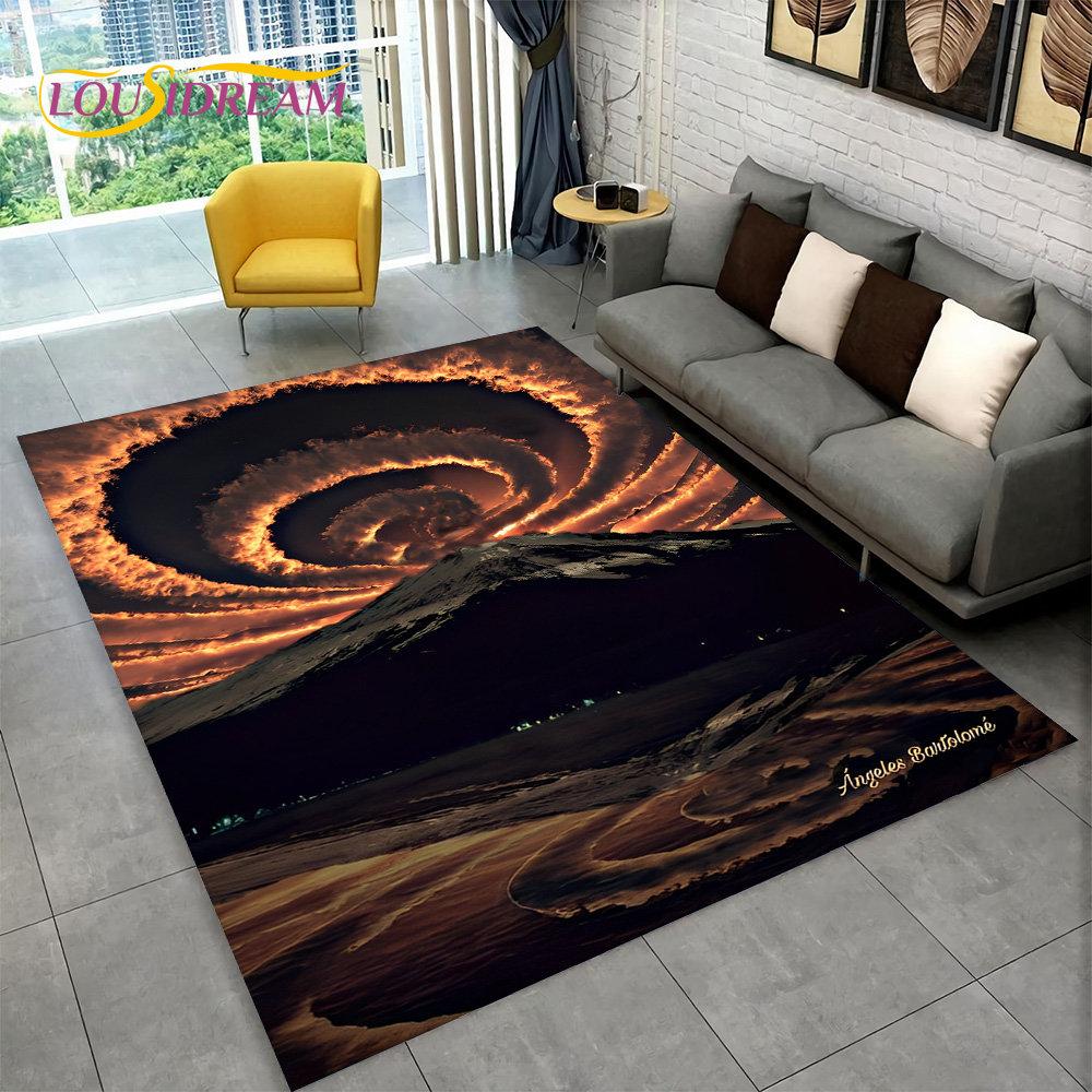 3D Volcano Lava Magma Area Rug Large,Carpet Rug for Living Room Bedroom Sofa Doormat Decoration,Kid Play Non-slip Floor Mat Gift