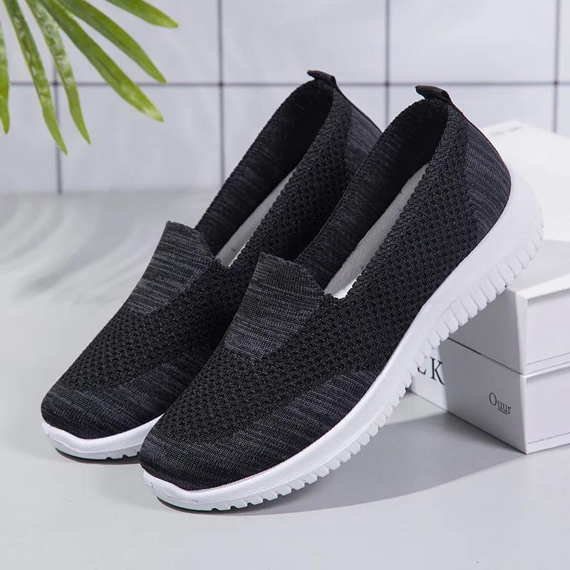 Women's Shoes Summer 2025 Breathable Low Heel Walking Flat Bottom Women's Casual Knitted Cheap Shoes Clearance Free Shipping