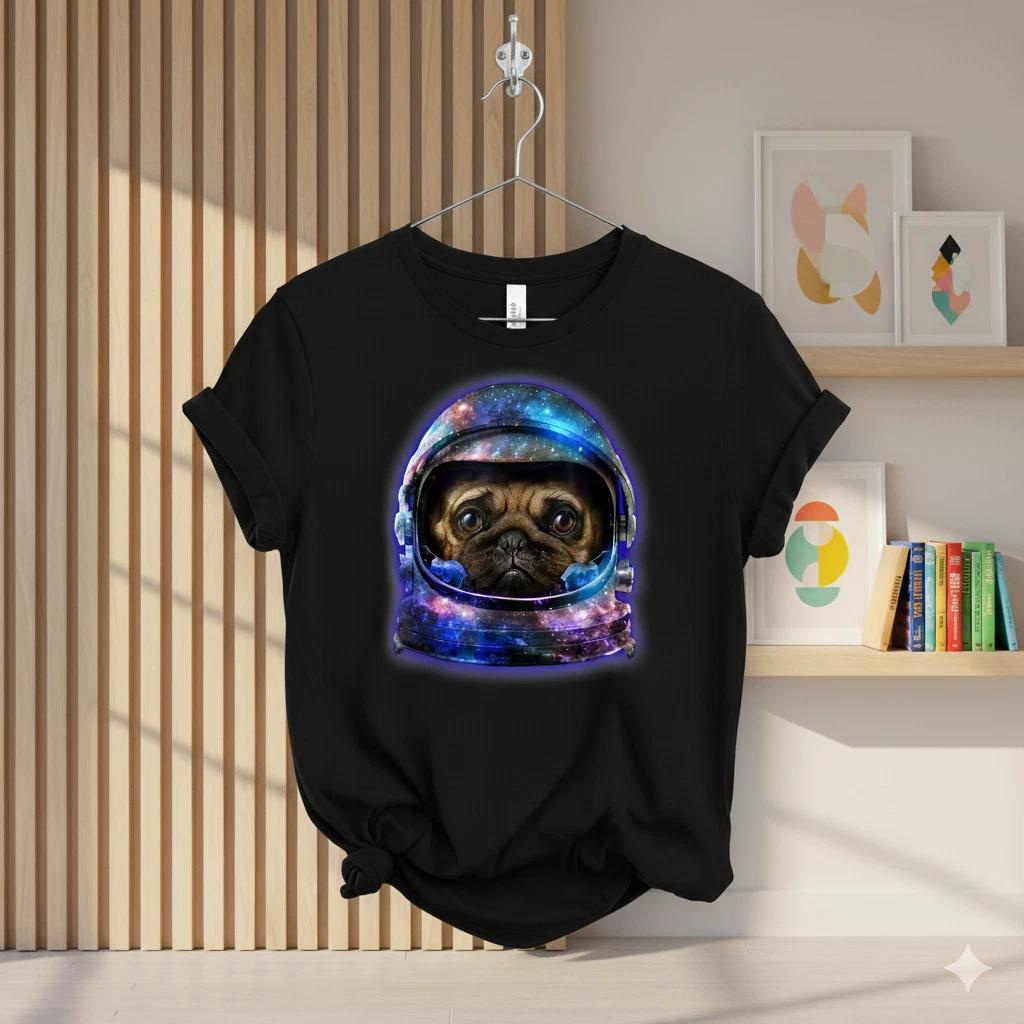 Unisex Adult Funny Graphic Pug Astronaut Space Helmet T-Shirt Fny G... XL