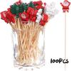 100Pcs Christmas Disposable Bamboo Skewers Food Picks Fruit Fork Party Cake Dessert Salad Sticks Toothpick Skewer