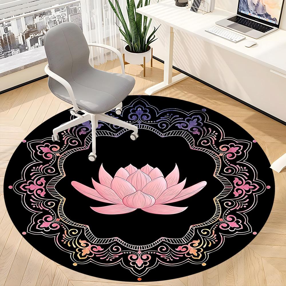 1pc Lotus Mandala Pattern Chair Carpet for Office, Round Non Slip Durable Large Size Office Carpet, Suitable for Office