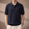 Men’s Luxury Textured Knit Polo Shirt – Ice Silk Short-Sleeve with Lapel
