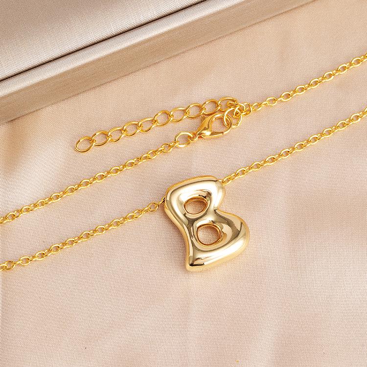Charming Chubby Brass Polished 26-Letter Silver Pendant Necklace for Women