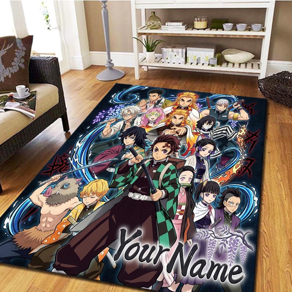 Tappeto Personalizzato Demon Slayer Kimetsu no Yaiba per Soggiorno Camera da Letto Decorazione Casa Stile Film Tappeto da Gioco per Pavimento -HE33