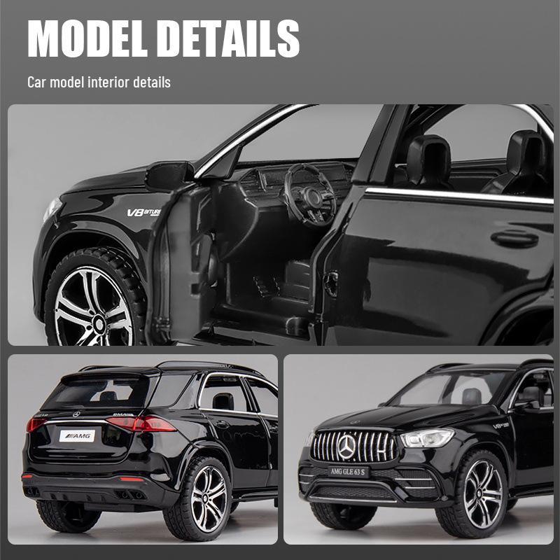 Mercedes-Benz GLE 63S 1:32 Alloy Toy Car Model, Six-Door with Sound, Light, and Pull-Back Features.