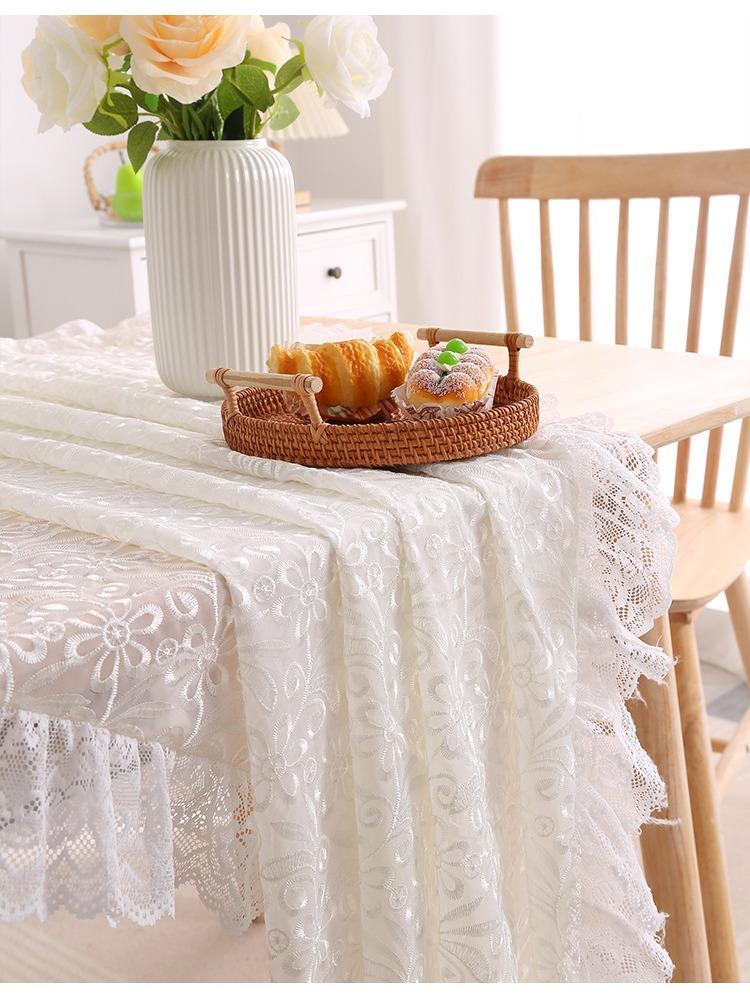 Rechteckige weiße Spitzentischdecke | Phönixschwanz-Blumenstickerei, Geeignet für Outdoor-Party, Empfang, Abendessen, Babyparty, Teeparty-Dekoration