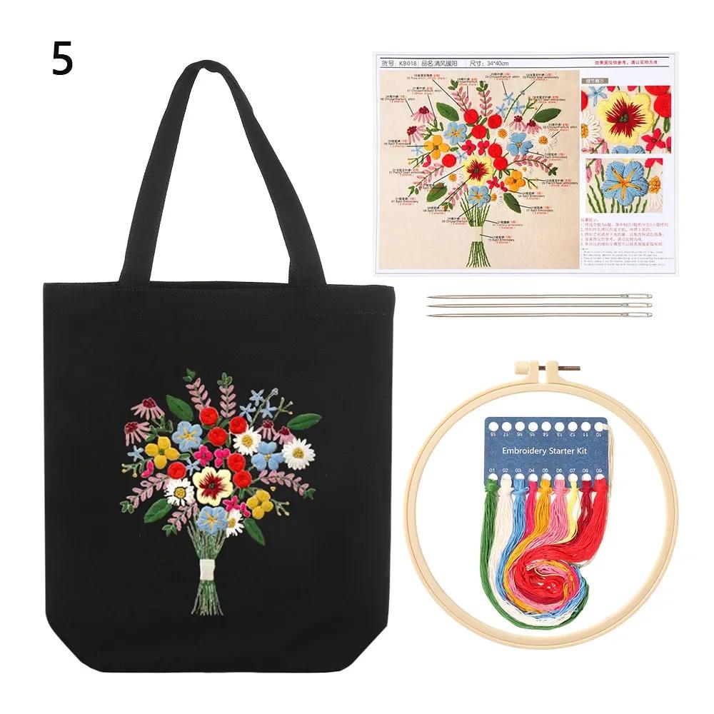 1 Set DIY Canvas Tragetasche Stickset Mit Blumenmuster Anleitung DIY Kunsthandwerk Zubehör Anfänger Nadelspitzensets