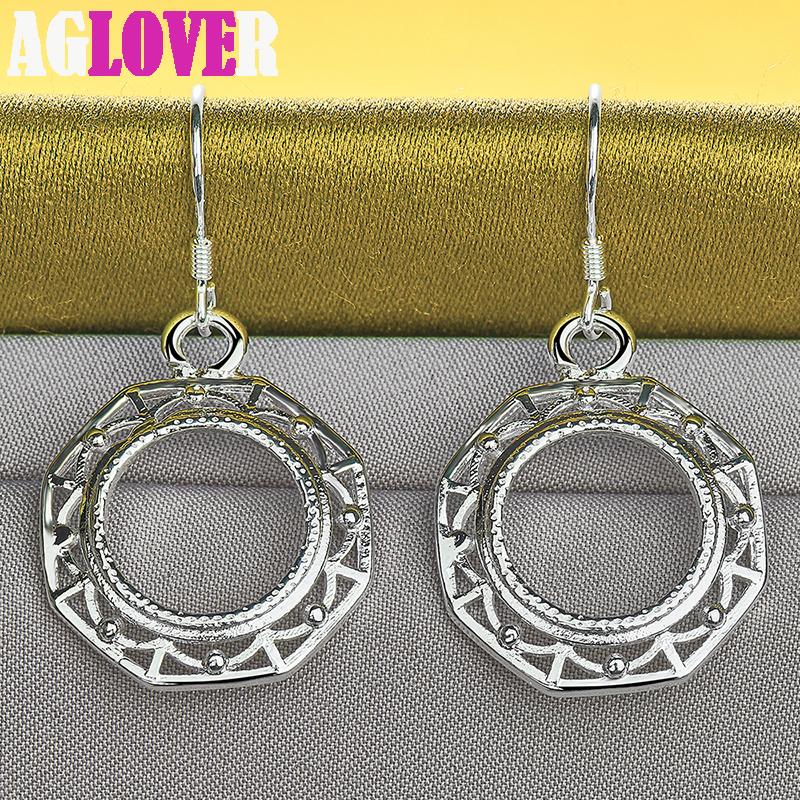 925 Sterling Silver Round Circle Drop Earring Jewelry