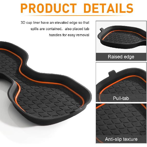 For Honda CRV Accessories  2024 2025 2026 3D Cup Holder Center Console Liner Erts Silicone Anti-Dust Mat Pad Interior Decoration (2 Pcs, Orange Trim)