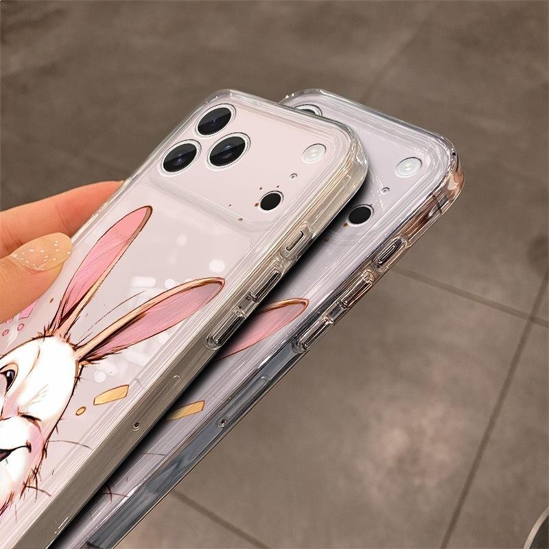 Happy Rabbit Is Suitable for Apple 17PROMAX Mobile Phone Case iPhone15 Popular 14 Cute 13 Transparent 12/x Soft