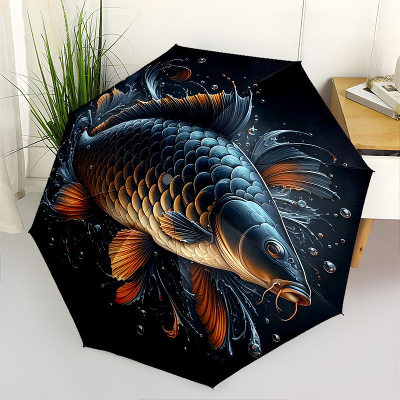 Fish,Water Automatic Folding Umbrella 8 Ribs Lightweight Design, Durable Iron Frame, Compact and Portable, Ideal Birthday or Christmas Gif
