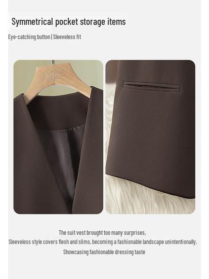 Sibaishai Women's V-Neck Single-Button Slim-Fit Mid-Length Vest