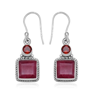 8 Mm Square Shape Natural Ruby Gemstones 925 Sterling Silver Handmade Drop Dangle Earrings For Women & Girls