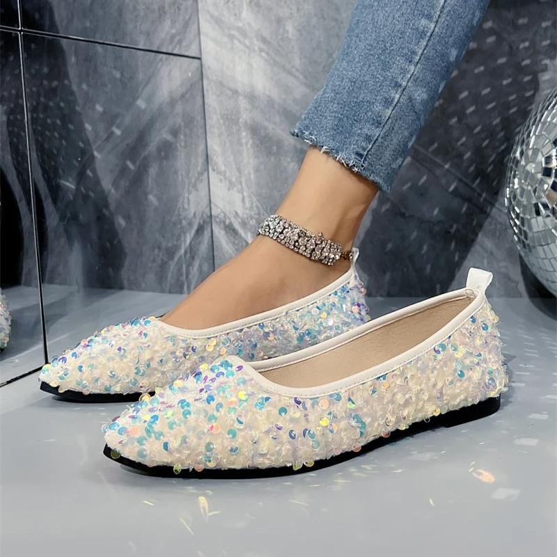 Spring and Autumn New Style Fashionable and Comfortable Women's Shoes Casual and Versatile Sequined Wear-Resistant Flats