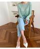 Women's Refreshing Mint Green Sheer Long-Sleeve Round Neck T-Shirt with Same-Day Shipping