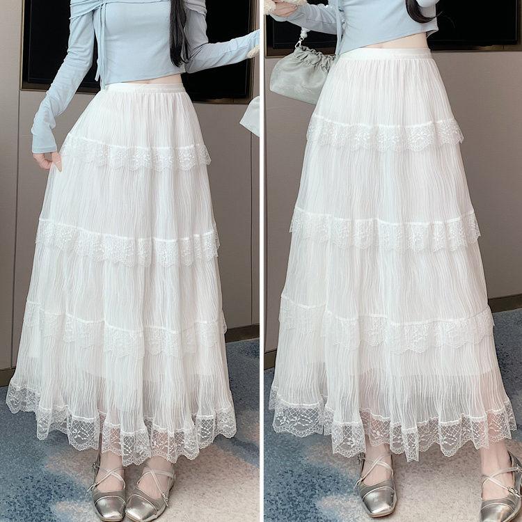 

Женская макси-юбка с высокой талией, многоярусная, с кружевной отделкой, дизайн с панелями и оборками, милый облегающий крой и мягкая романтическая эстетика XL
