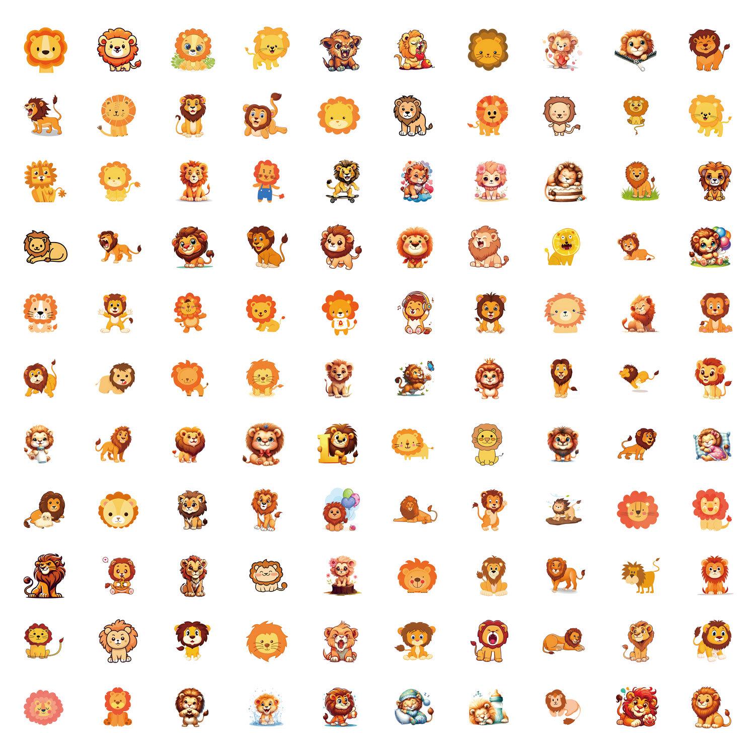 

110 Cartoon Lion Graffiti Stickers for DIY Journal, Water Bottle, or Computer Decoration - Waterproof