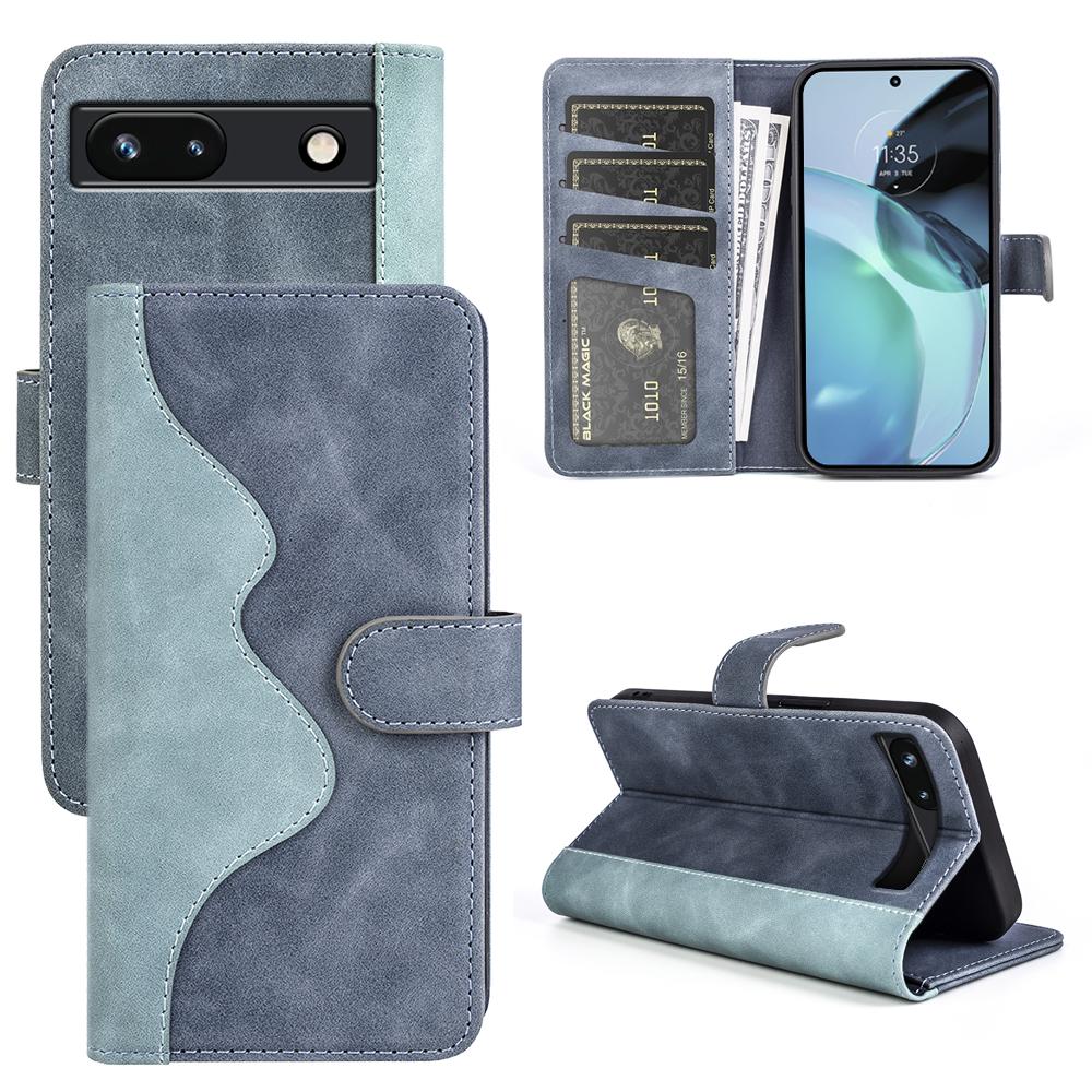 For Google Pixel 7a Leather Wallet Shockproof Phone Cover Dual Color Splicing Flip Stand Case