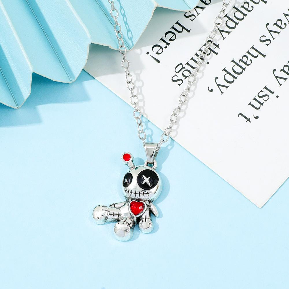 Voodoo Doll Pendant Necklace Goth Witchcraft Silver Red Gothic Christmas Gift