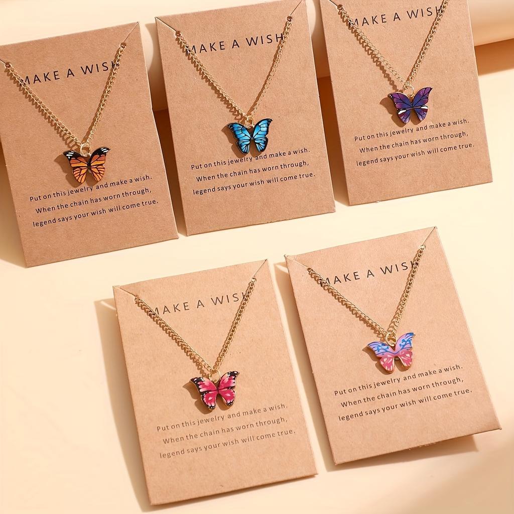 iF ME 5 PCS Colorful Butterfly Pendant Necklace Set Fashion Necklace Party Gift for Women Jewelry Accessories