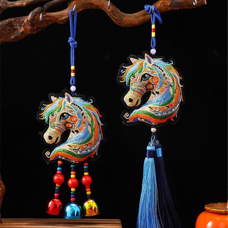Car Hanging Ornament Chinese New Years 2026 Horse Pendant Charm with Tassels Fengshui Ornament for Car Home Decorations