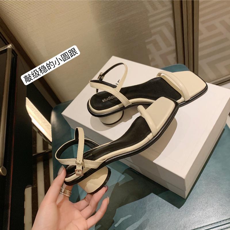 Grape mother studiolee fairy style simple word with square head summer fashion round thick heel temperament sandals