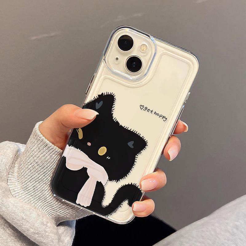 Cute Wind Simple Black Cat iPhone17ProMax Mobile Phone Case Apple 16Pro Soft Case 13 Transparent Protective Case