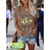 Lemon Branch Pattern Print Spring and Summer 100% Fashionable Women's Heavy V-neck Short-sleeved T-shirt