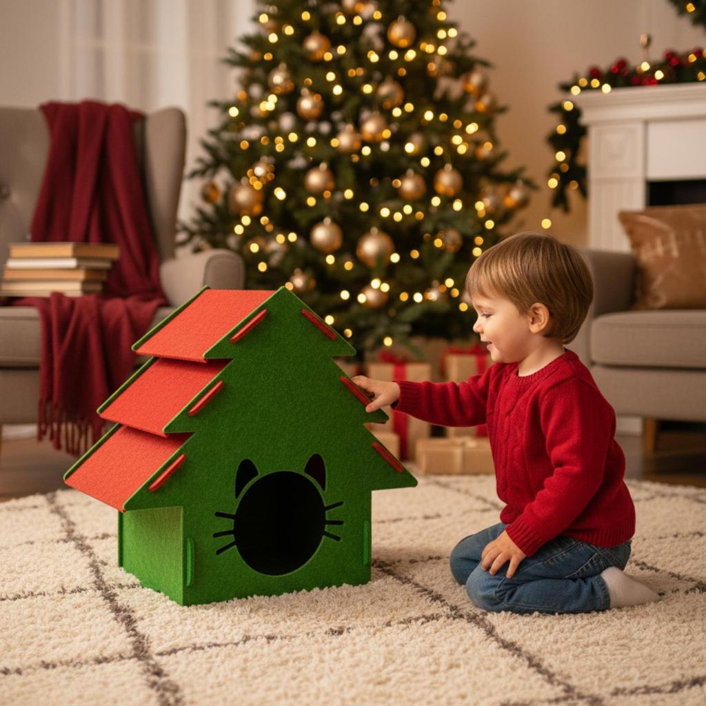 Christmas Tree Shaped Cat House Sturdy for Seasonal Home Décor, Indoor Cats