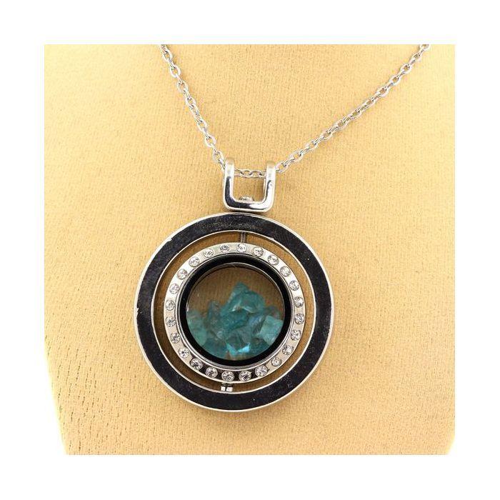 Pierres et Minéraux. Collier Apatite Paraiba brut. Modèle Sablier Sphérique.