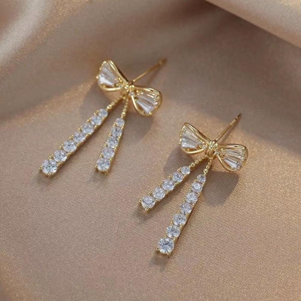 Exquisite Dainty Pendant Earrings Ornament Zircon earring Evening Bow Earrings Fashion Accessories