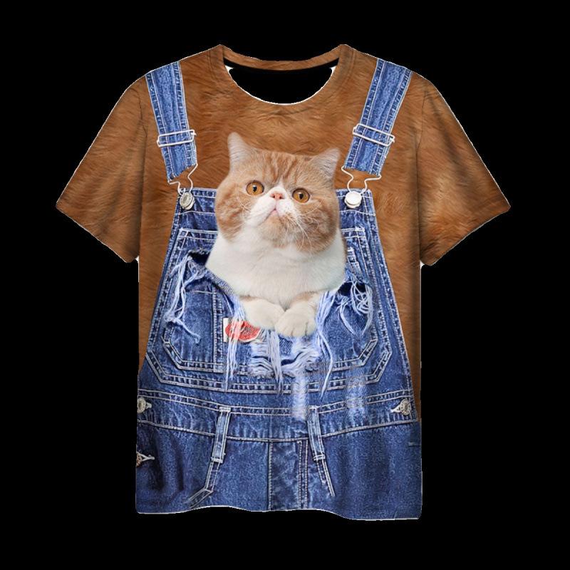 Sommer Rundhals 3D Katzenprint Top Modische Lässige Kurzarm Damen T-Shirts