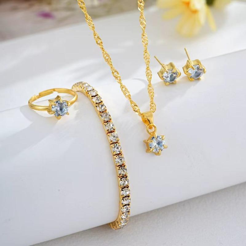 Round Zircon Pendant Earrings Bracelet 4pcs Jewelry Set Round Zircon Versatile Necklace Daily Party Matching Jewelry For Women
