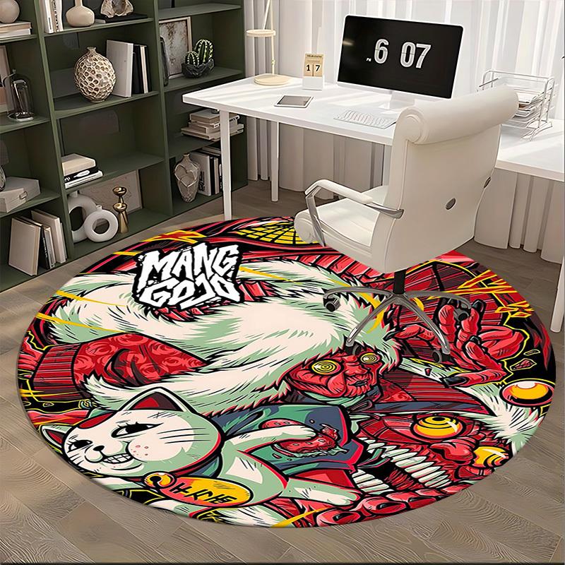 1 Alfombra Redonda de Gato y Demonio de Anime - Base Antideslizante para Silla de Oficina, Alfombra Antideslizante para Decoración del Hogar