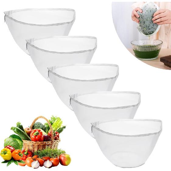 Nut Milk Bag, 5 Pack, Bowl-Shaped Reble Fine Mesh Nylon Cheese Cloths Bags for Straining Almond/Oat/Soy Milk, Tea, Yogurt, Juice, Dumpling Fillings,