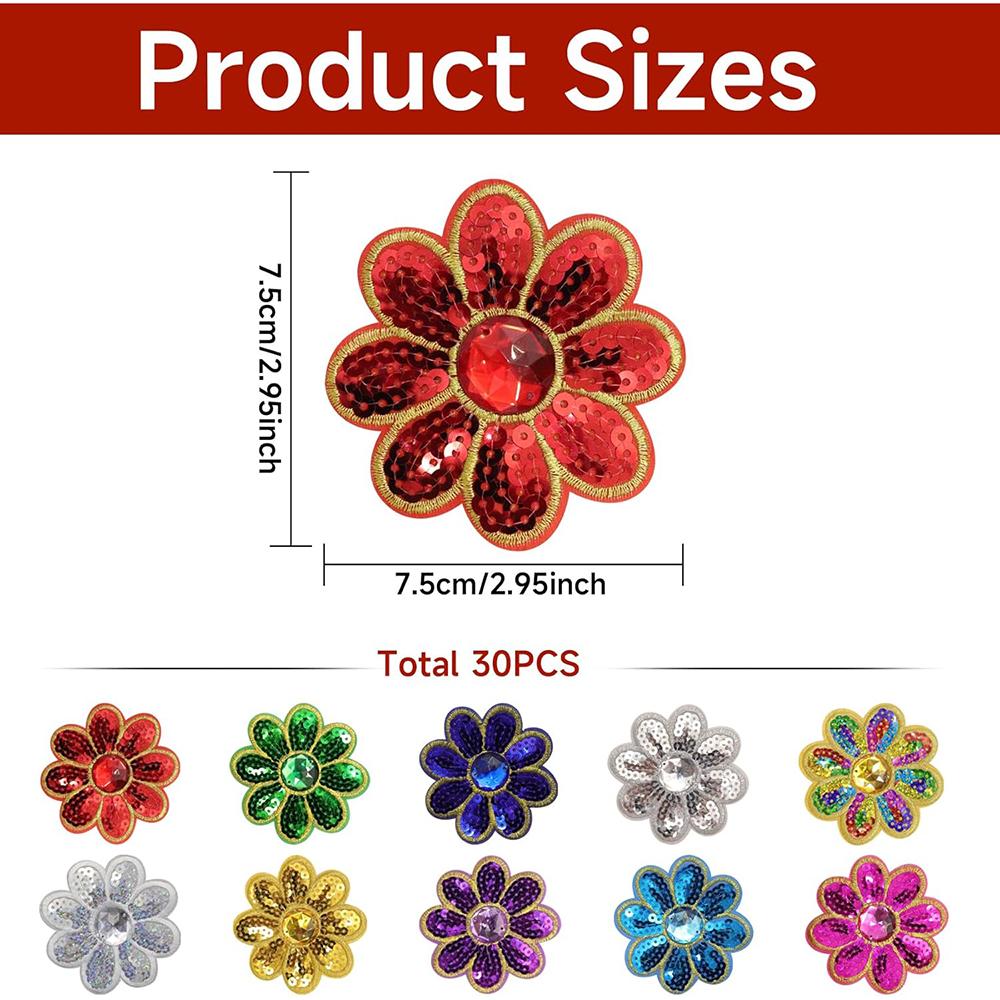 5Pcs Flower Sequined Appliques Beaded Appliques Floral Iron On Patches Repair