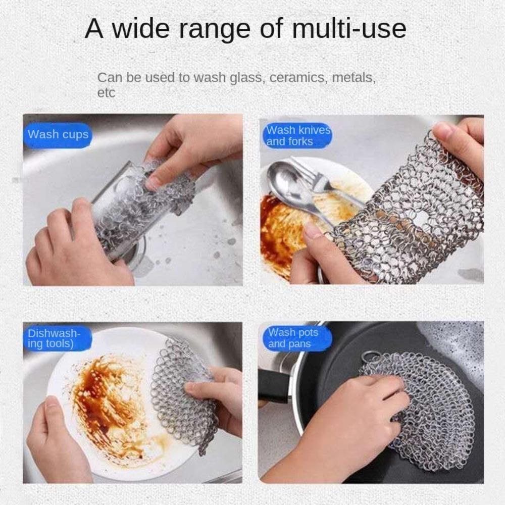 Reusable Kitchen Cleaning Ring Net 316 Stainless Steel Washing Net  Cleaning Brush