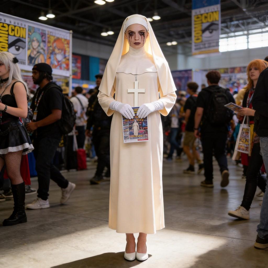 Costume Cosplay da Suora Gotica in Tessuto di Poliestere per Halloween e Feste a Tema
