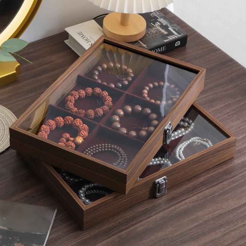 Wenge Wood Dustproof Jewelry Box with Lid for Bracelets and Accessories