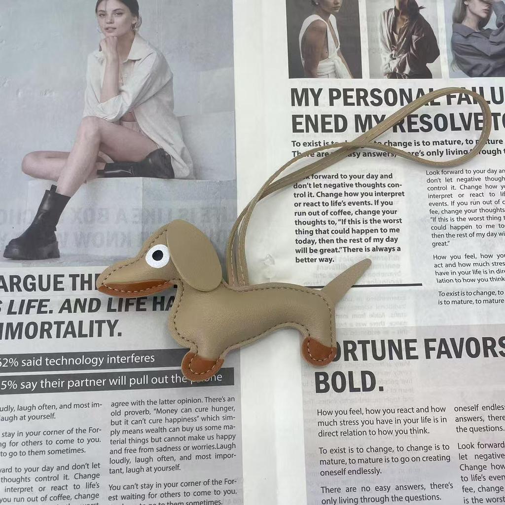 Leather Sausage Dog Charm: Cute Puppy Pendant for Women's Handbag, Trendy Keychain Accessory