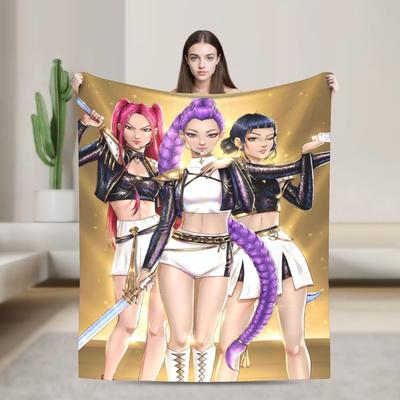 Demon KPop Golden Blanket  Warm Soft Funny Plush Throw Blanket For Students Outdoor Flannel Bedspread Bed Cover