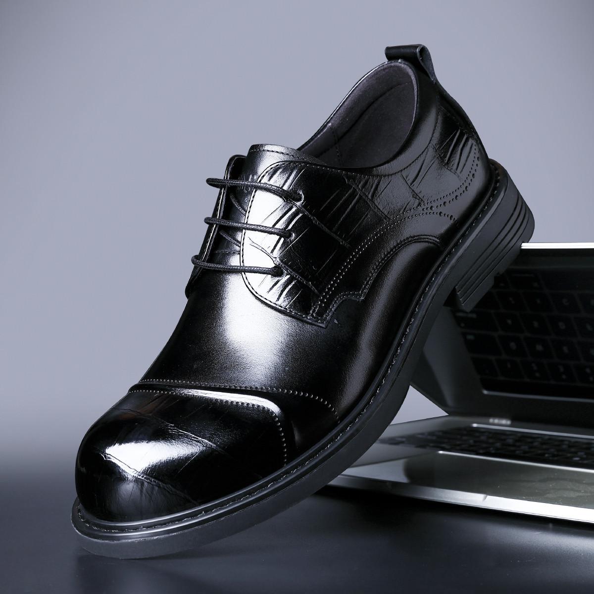 

2025 men s business leather shoes first layer cowhide men s shoes British style high sense big head wedding derby shoes brown 43