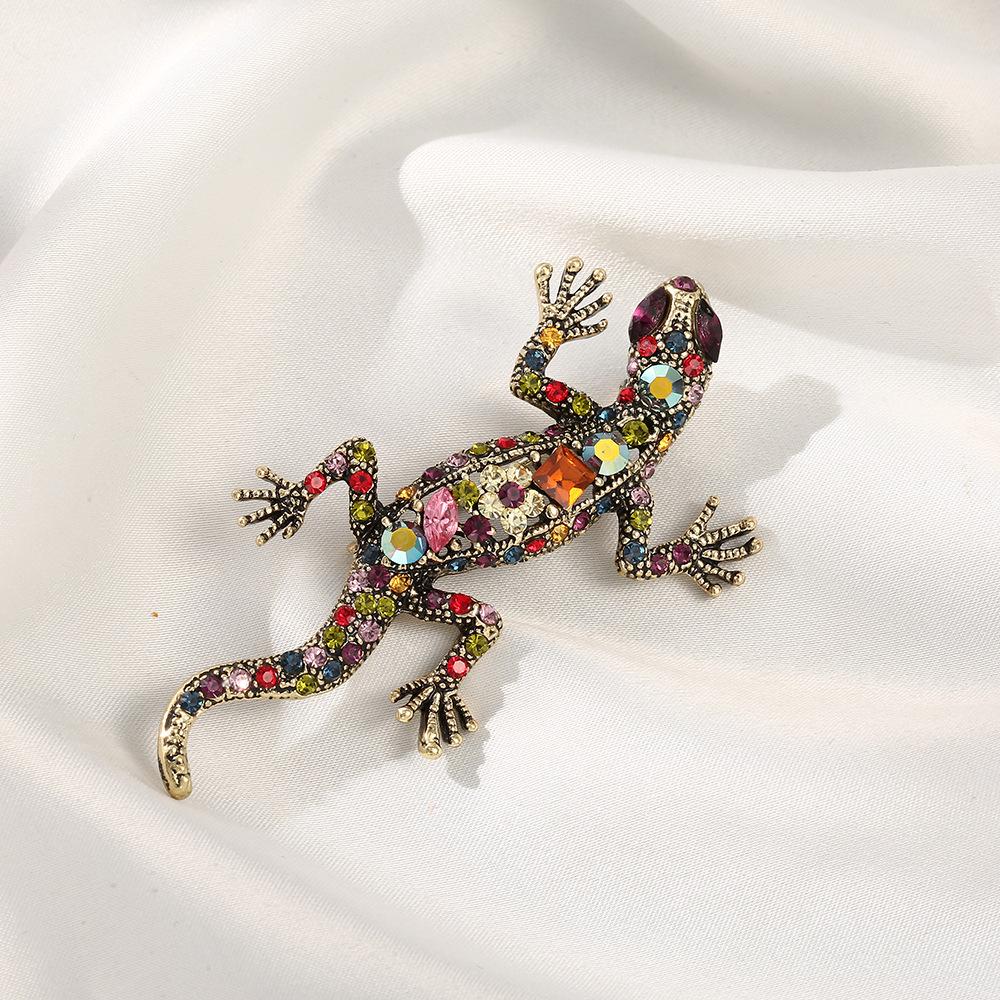 Korean Rhinestone Lizard Pin Brooch, Animal Corsage Jewelry for Clothing