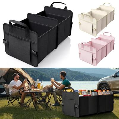 Car Trunk Organizer Foldable Portable Storage Box with Non-Slip Base 2 Compartments Car Storage Container for Groceries Sports Gear