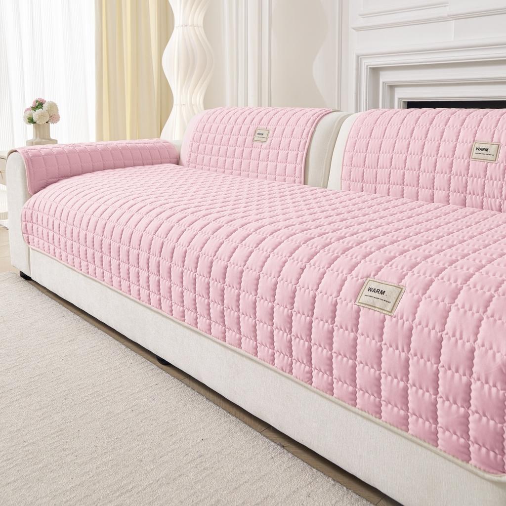 Snowflake Lace Decored Waffle Quilting Thicken Sofa Cover, Anti-Slip Sofa Towel For Living Room All Seasons Furture Decor